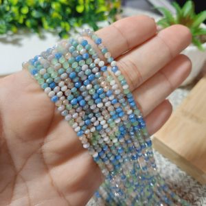 (1005-0046) Cristal rondel platinado azules, verdes y rosa 3mm