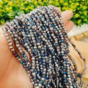(1005-0081) Cristal rondel plateado, azul y morado 4mm